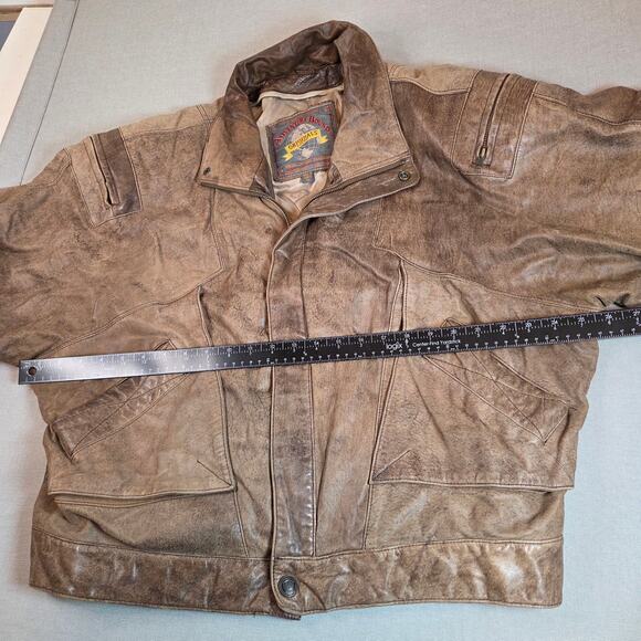 Vintage 1980s Adventure Bound Originals Brown Leather Bomber Jacket XL - Picture 12 of 15